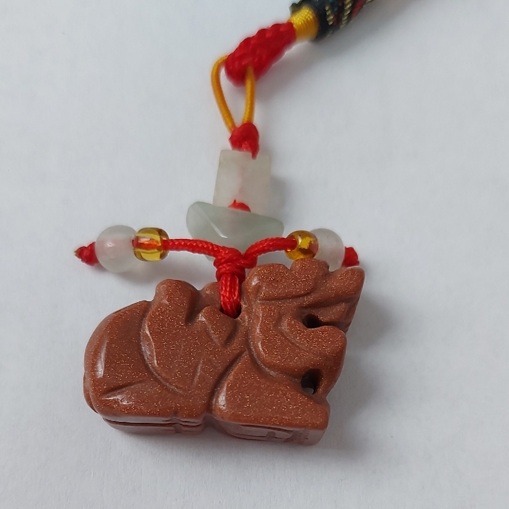 Sunstone Gemstone Chinese Purse Phone Charm Dragon - Picture 1 of 8